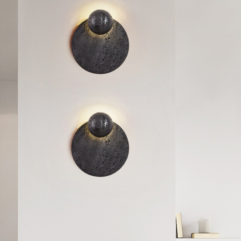 Scandinavian Travertine Round Orb Wall Lamp - Integrated LED & Warm Light S317