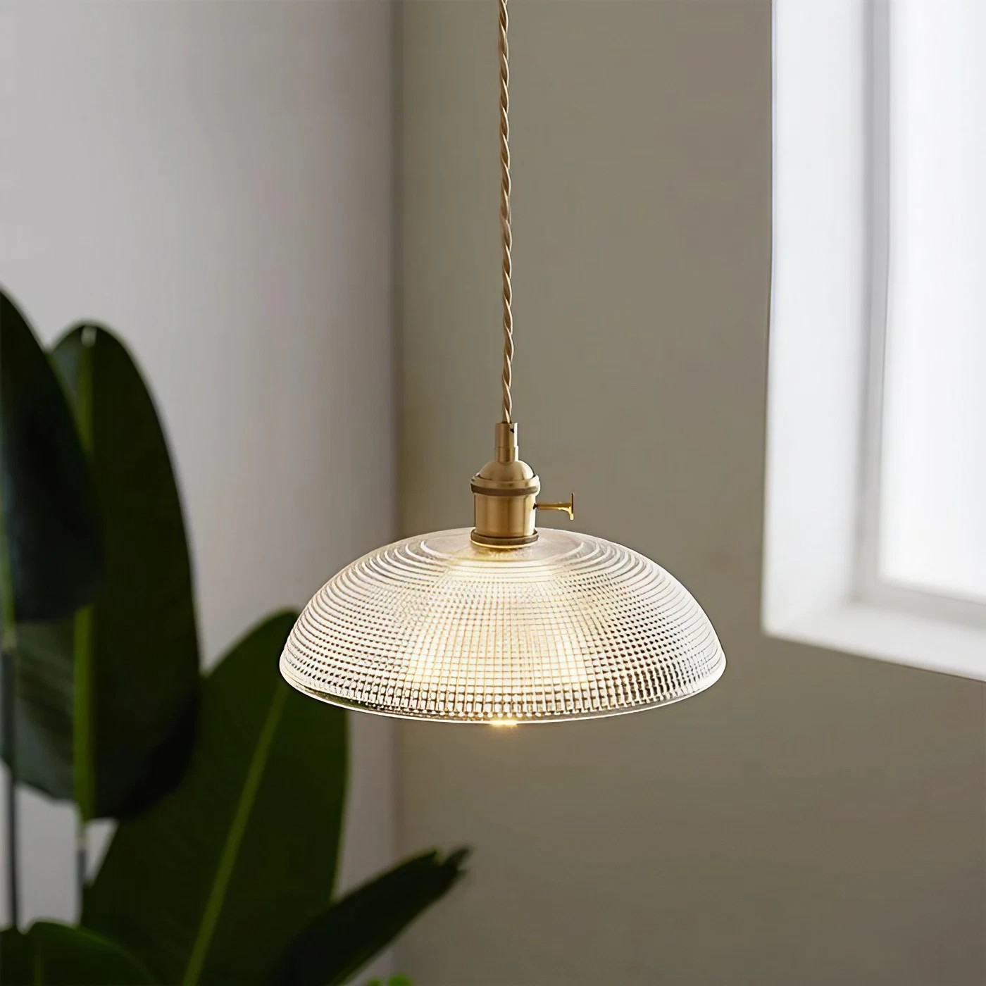 Ribbed Bowl Clear Glass Pendant Light - Classic Retro Dining Room Light S121