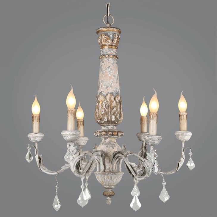 Wooden Iron Vintage Crystal Chandelier