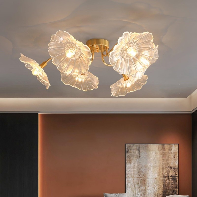 Lotus Leaf Glass Ceiling Lamp for Living Room