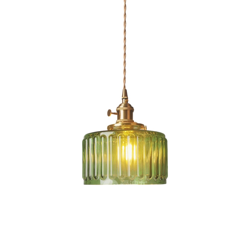 Vintage Cylinder Ribbed Glass Pendant Light S136