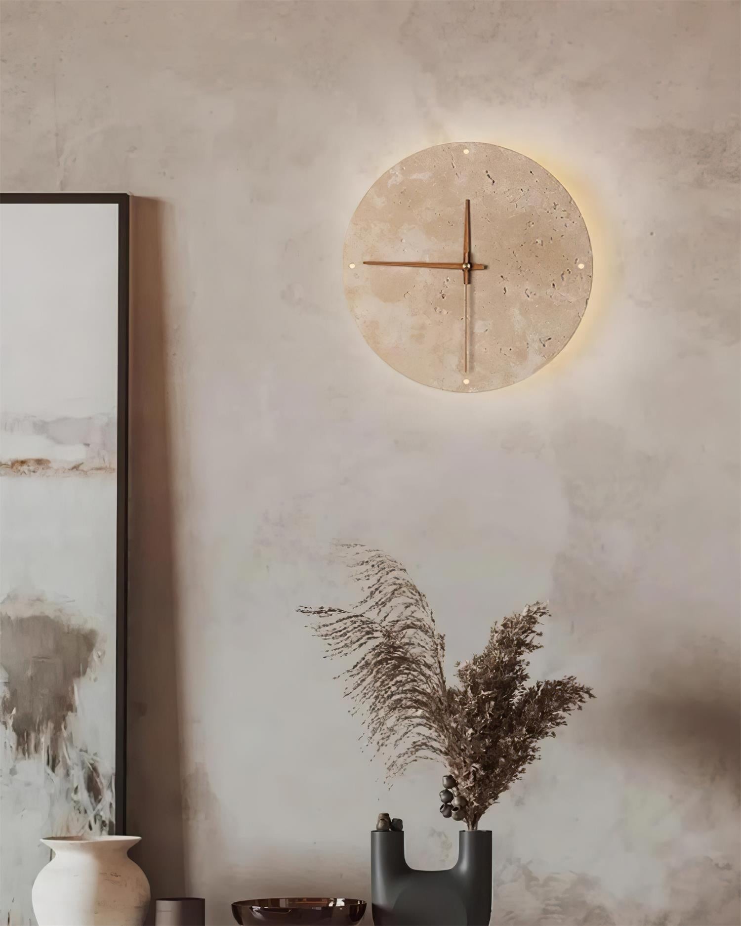 Round Stone Clock Wall Light - Wabi Sabi Lamp for Bedroom P079