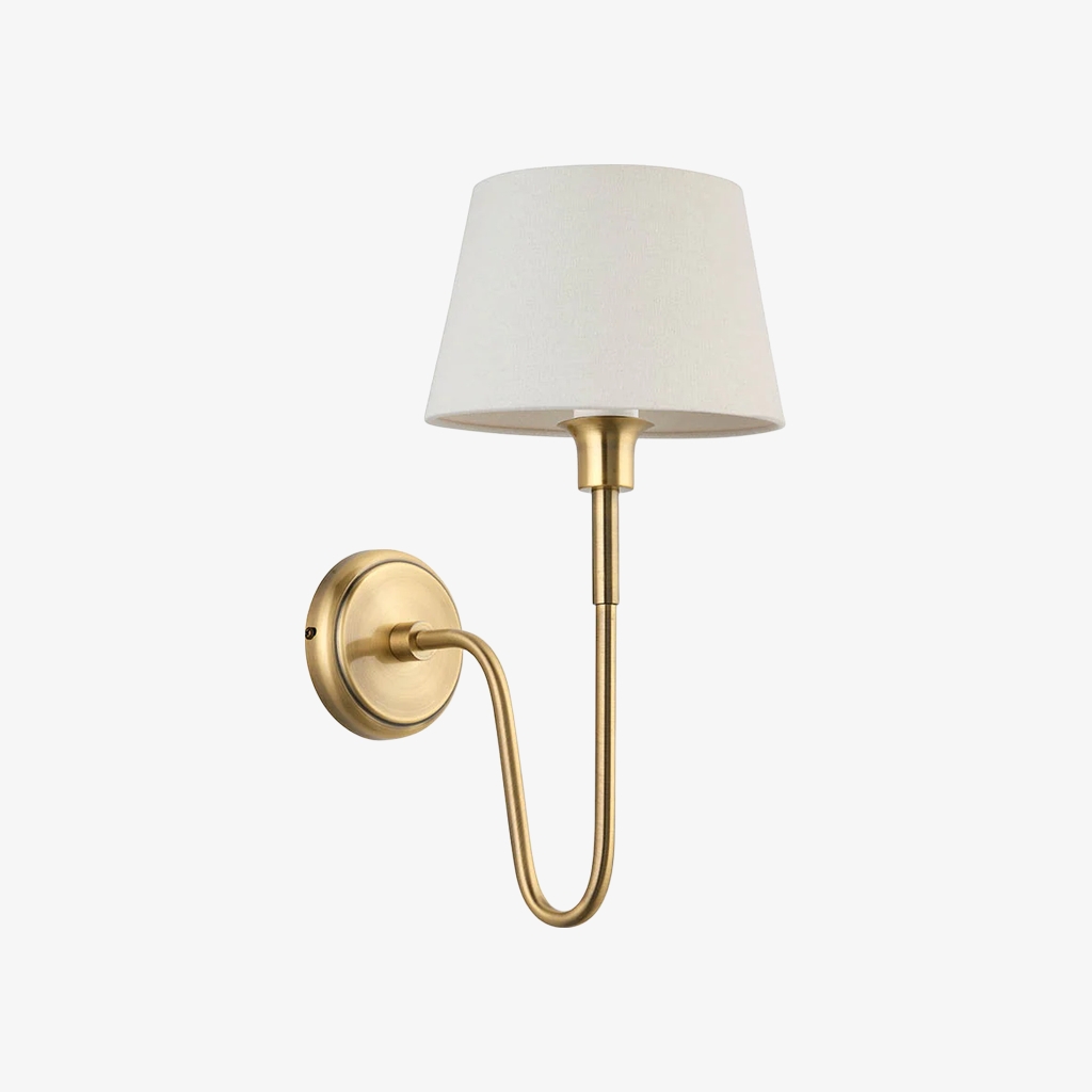 Ivoralux Tapered Fabric Wall Light - Modern Classic Curved Arm Sconce for Hallways or Bedrooms T948