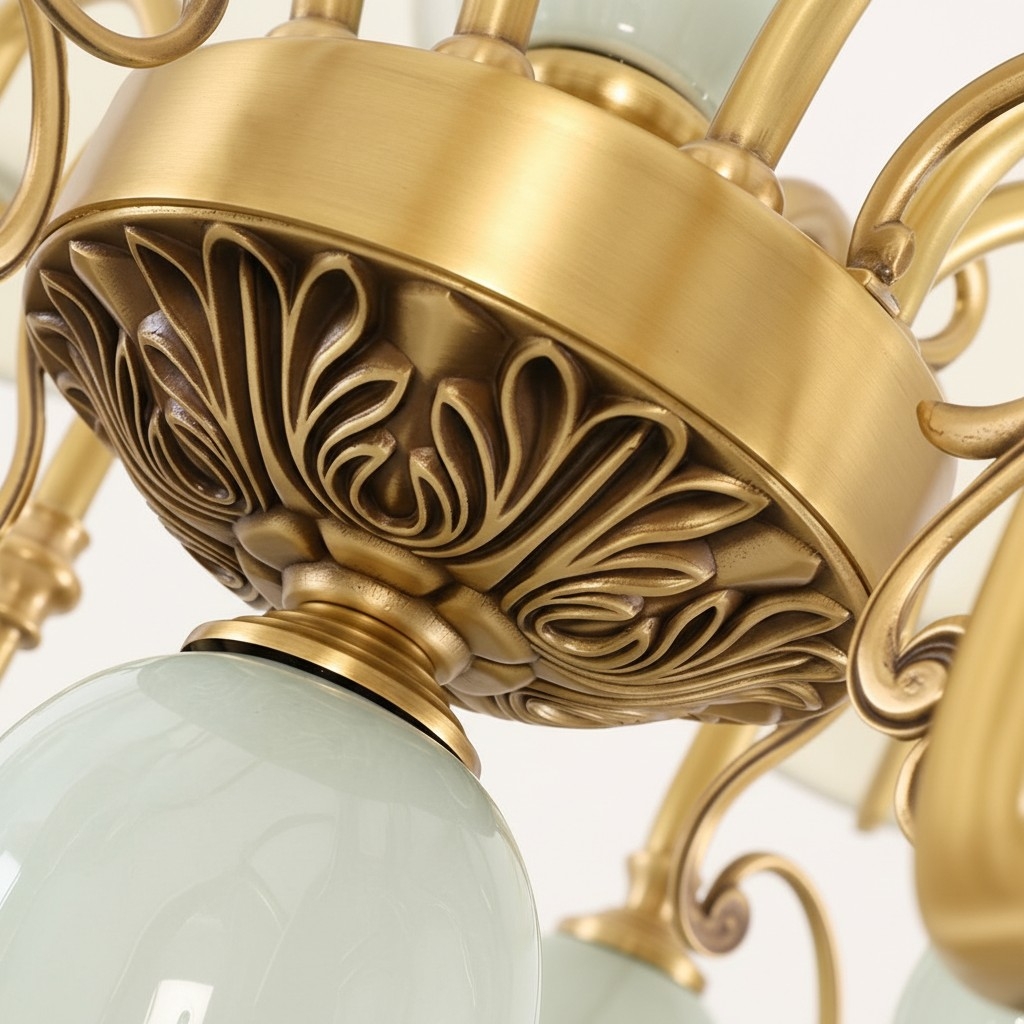 Altoris Series Branch Chandelier with Fabric Shades - Brass Ceramic Chandelier for Living Room T1141