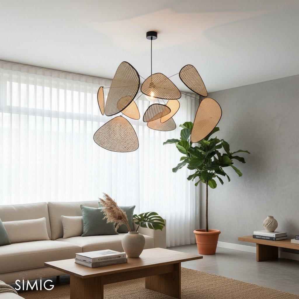 Screen Cannage Pendant Light - Woven Rattan Design for Living Room
