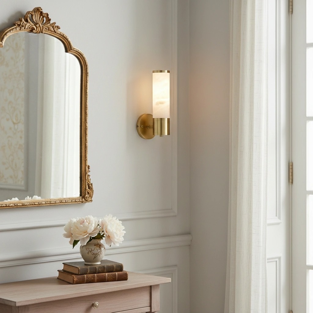 Nexorae Modern Alabaster Wall Lamp Sculptural Vertical Design For Living Room Bedroom Hallway T1136