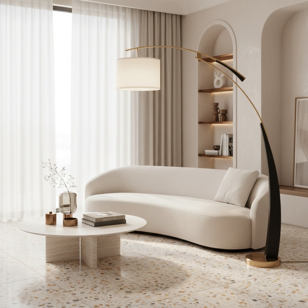 AstraLoop Modern Arc Fabric Floor Lamp - Elegant Sleek Curved Metal Design for Interiors T1142