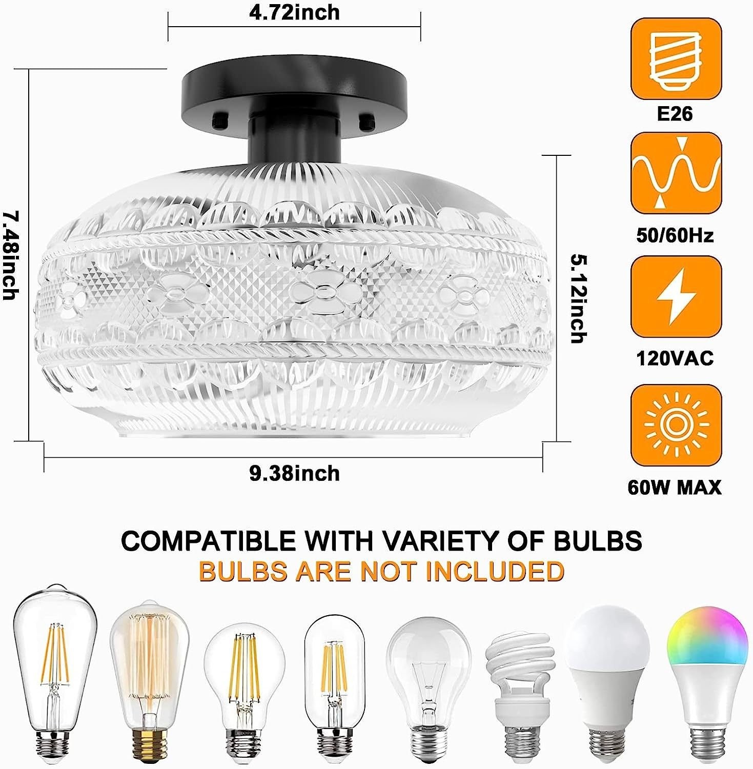 Retro Pattern Glass Semi-recessed Ceiling Lamp S203