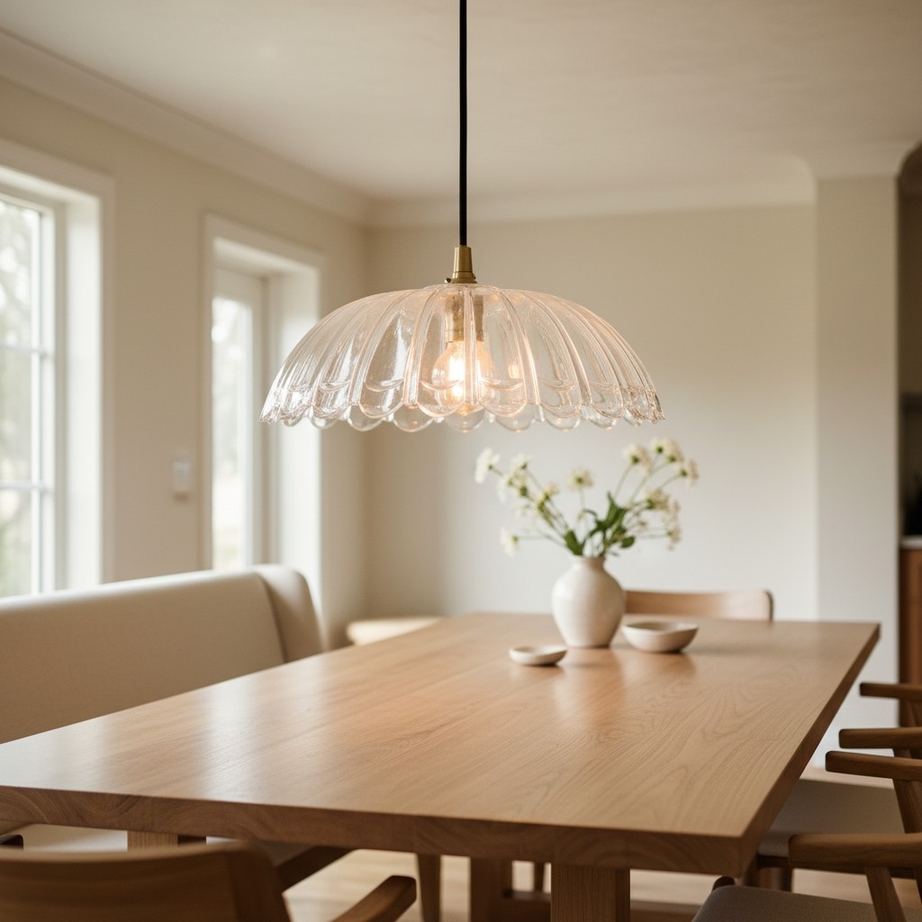 Floriaxis Floral Glass Pendant Light - Floral Glass Shade with Braided Cable for Kitchen or Dining T960