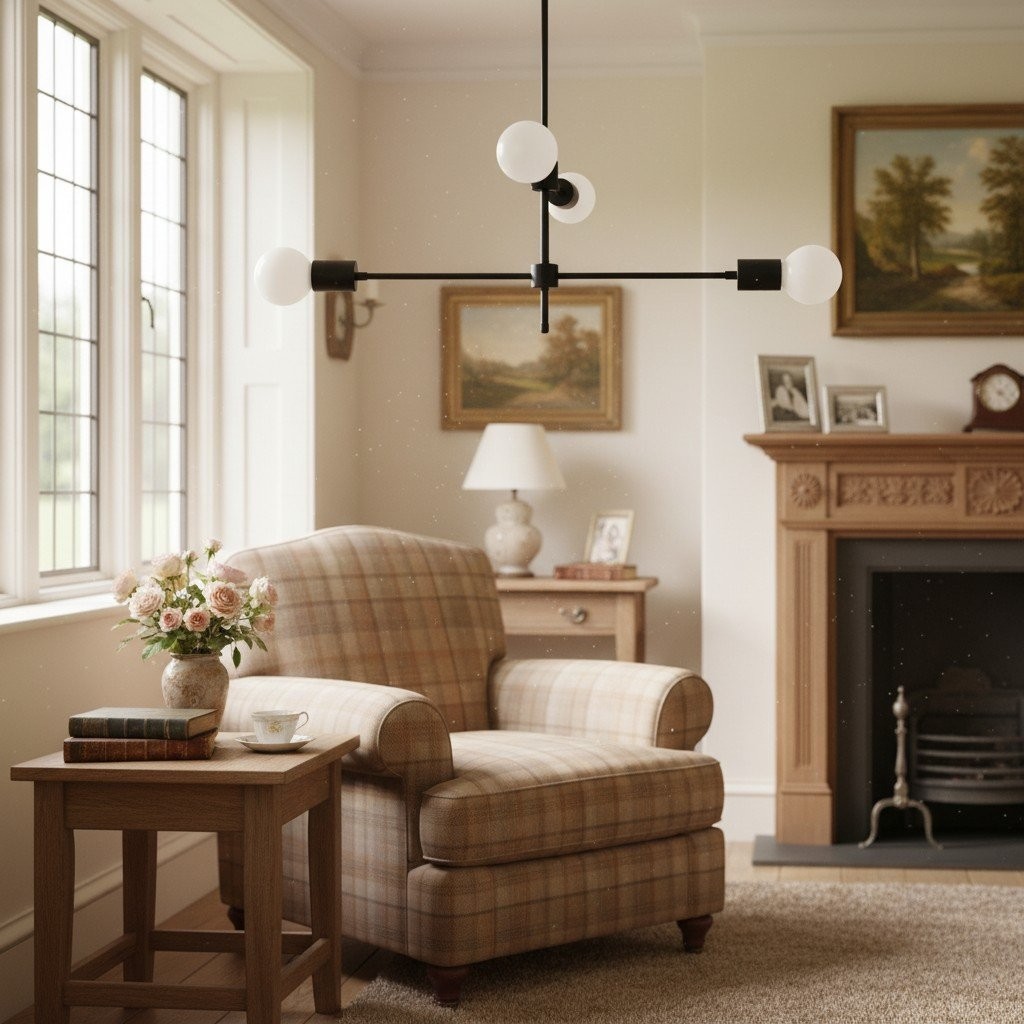 Mobilux Line Black and Brass Chandelier - Contemporary Globe Ceiling Hanging Light T337