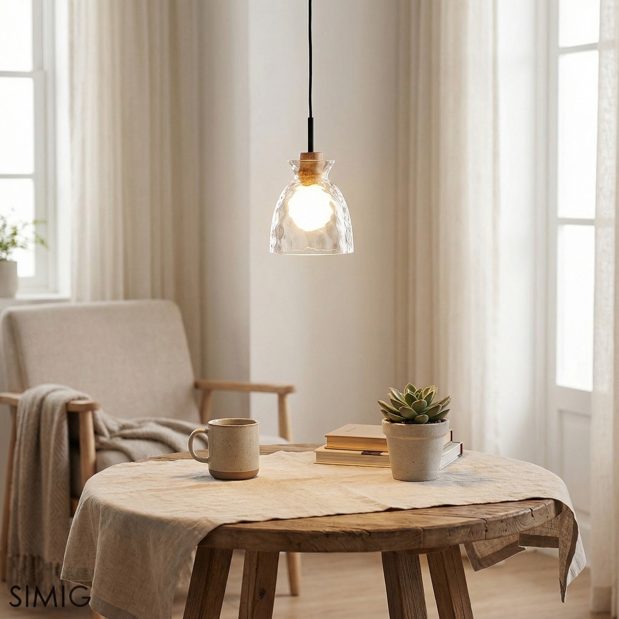 Quenora Textured Ripple Glass Pendant Light - Modern Style Pendant for Living Room U23