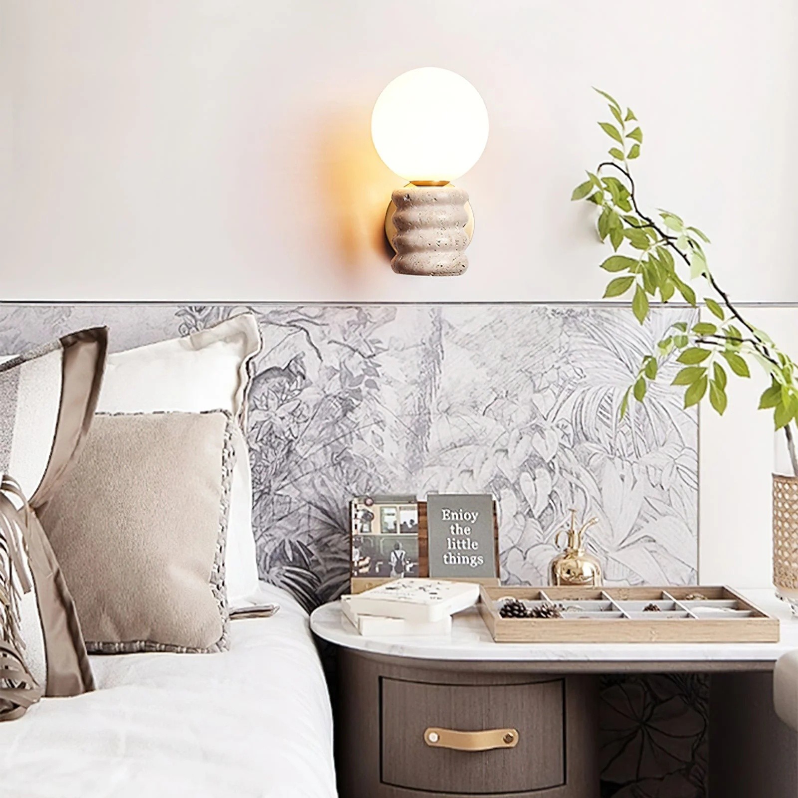 Modern Bulb - Inspired Travertine And Metal Wall Light S330