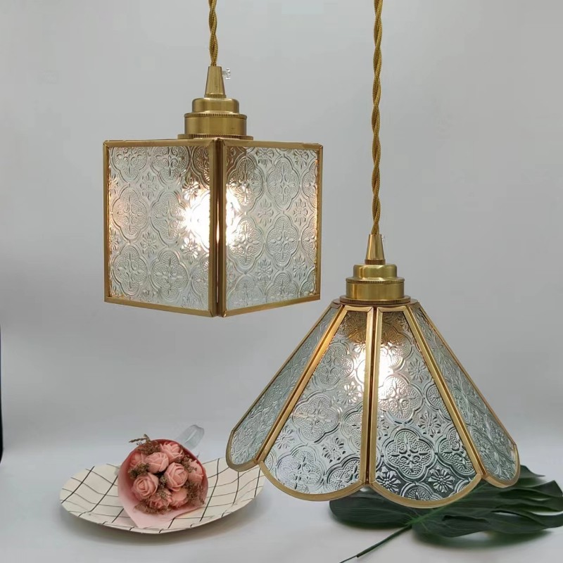 Japanese Vintage Begonia Glass Pendant Light