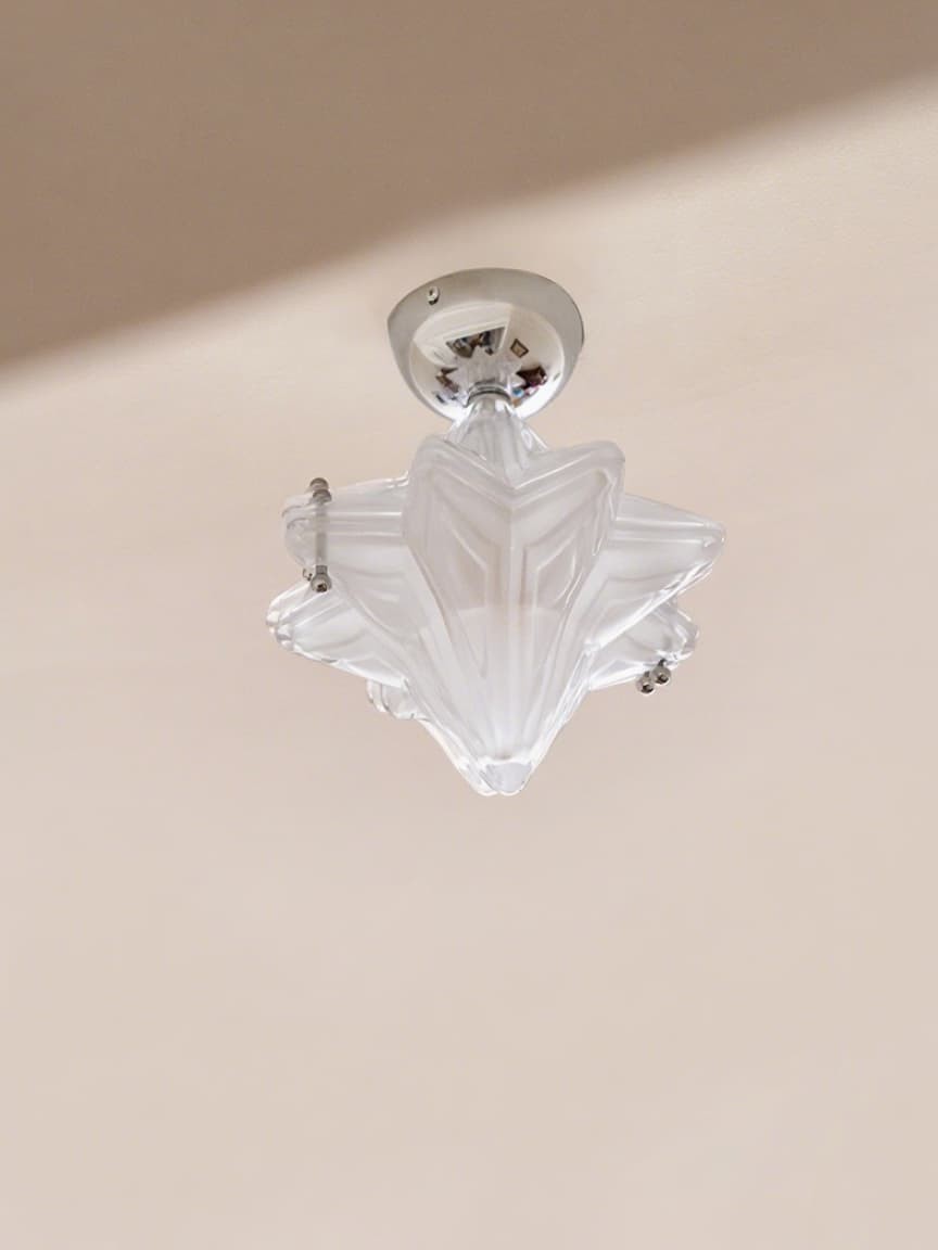 Art Deco Star Ceiling Lamp - Frosted Glass Fixture for Hallway & Entryway - Astris Ceres T435