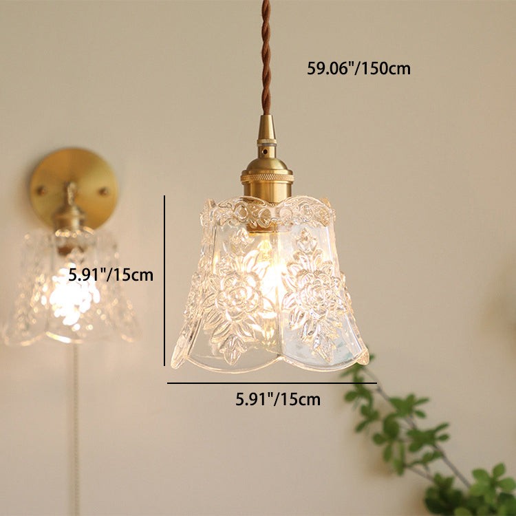 Traditional Japanese Brass Walnut Glass Ceramic Cylinder Conic Flower Bowl 1-Light Pendant Light For Dining Room T260