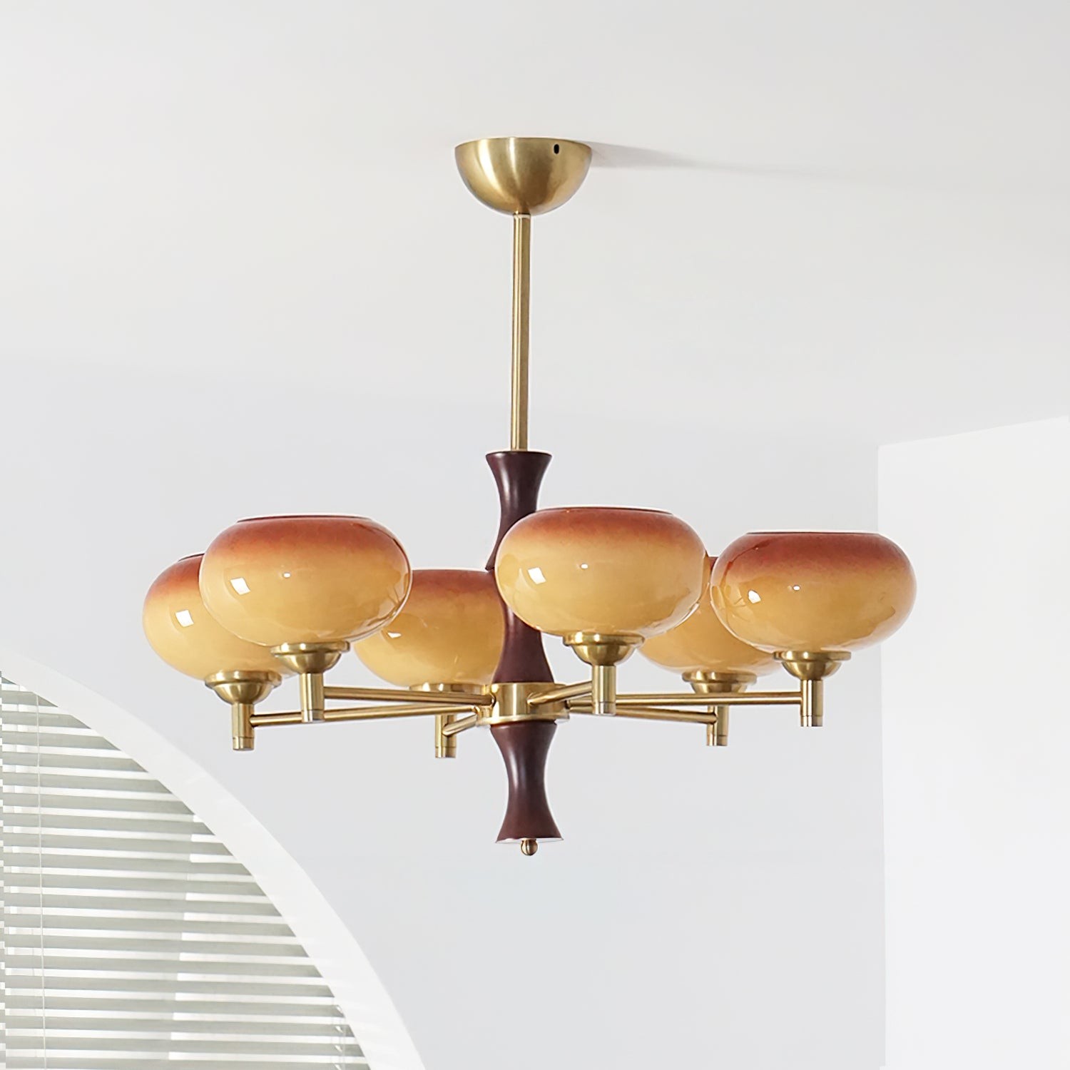Vintage Mid Century Persimmon Glass Chandelier M205