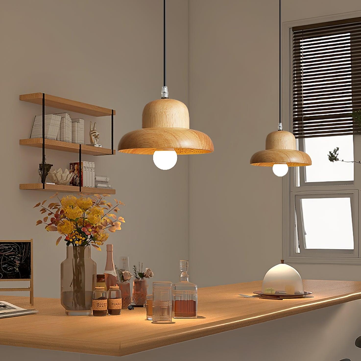 Wood Hat Pendant Lamp M195