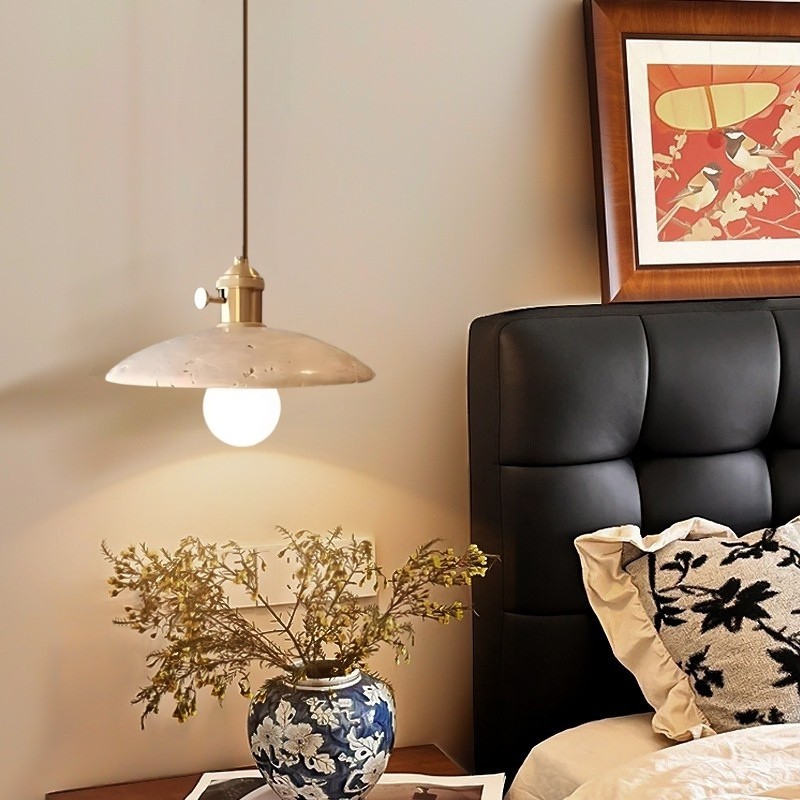 Modern Travertine Pendant Lamp – Antique Copper Fixture S279