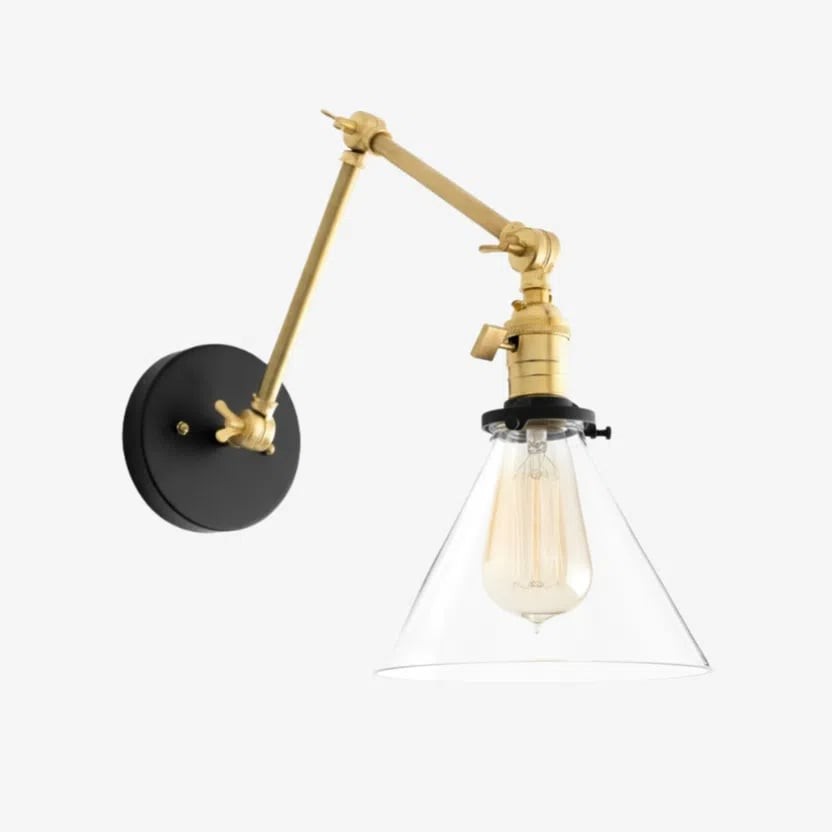 Conique Metal Industrial Wall Sconce with Adjustable Arm - Vintage Glass Cone Shade T311