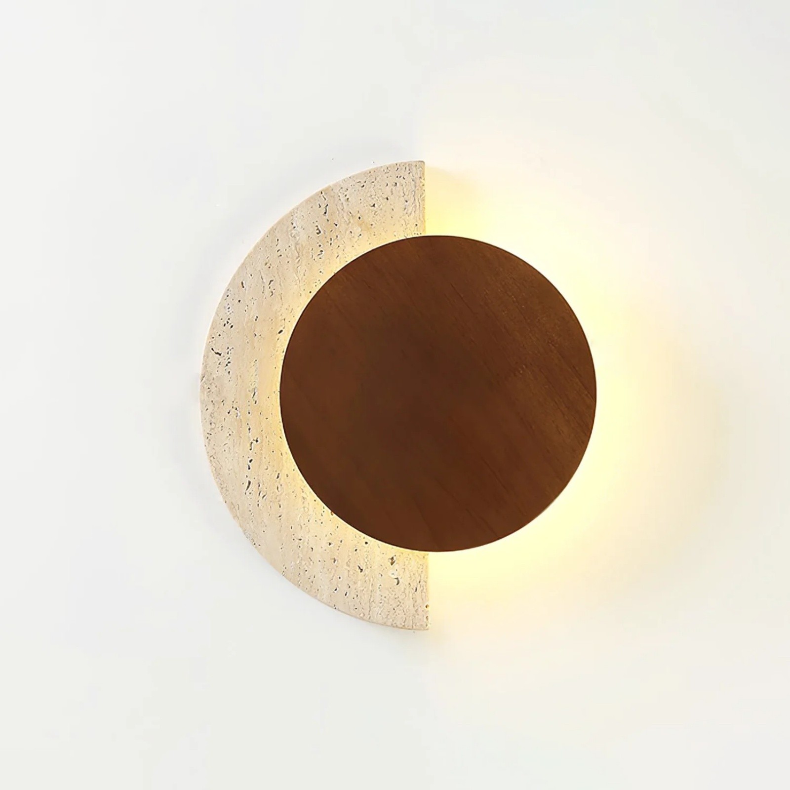 Modern Half Moon Travertine & Wood Ambient Wall Sconce S316