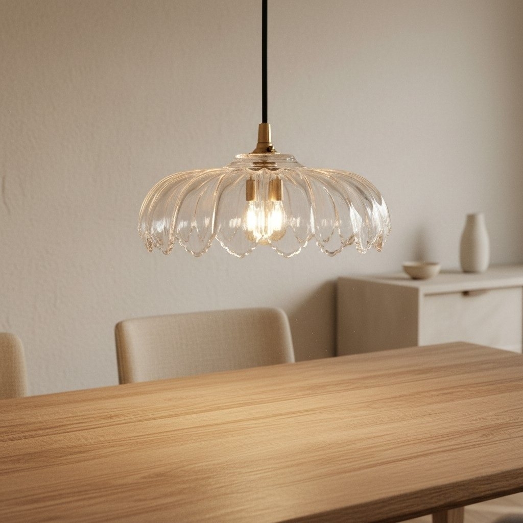 Floriaxis Floral Glass Pendant Light - Floral Glass Shade with Braided Cable for Kitchen or Dining T960