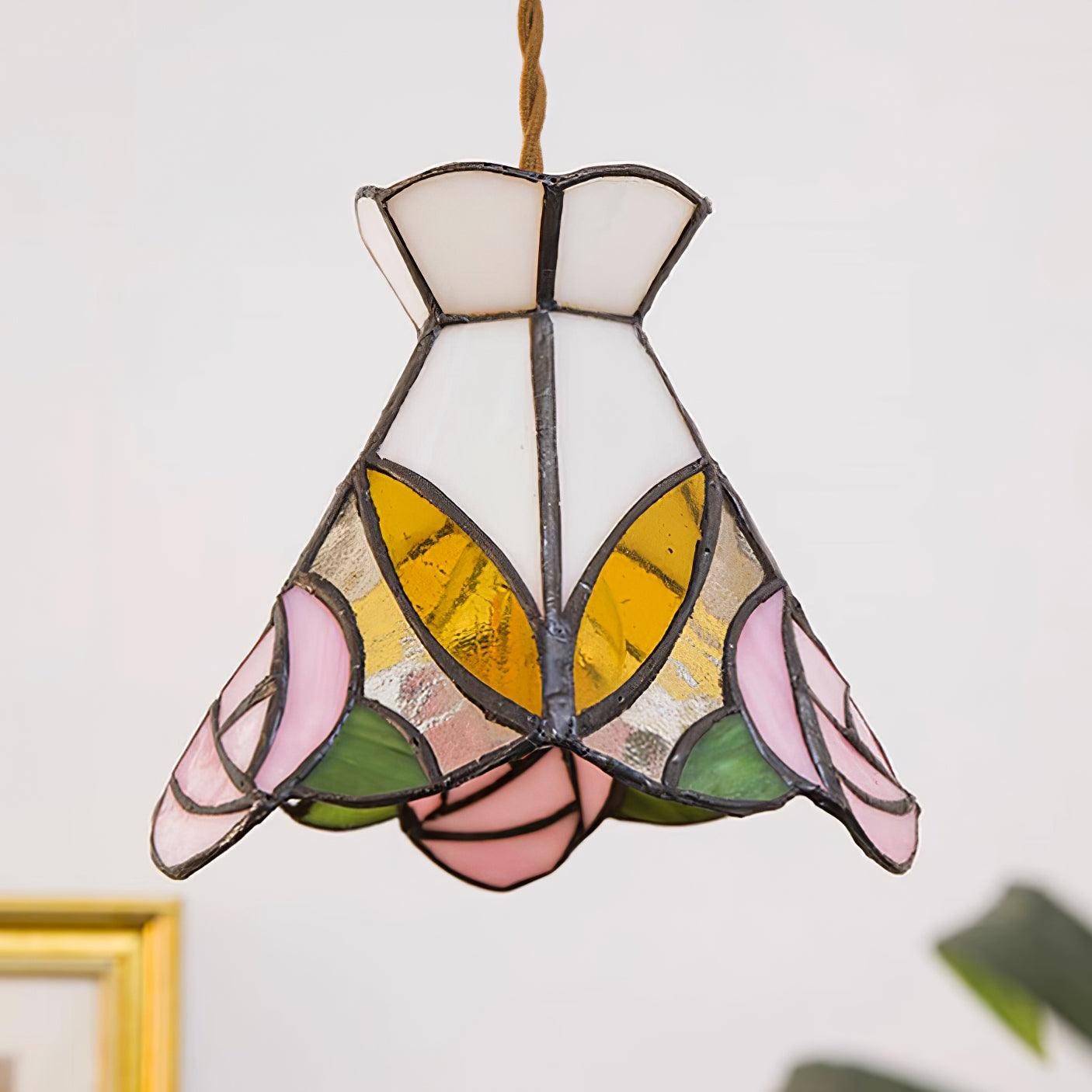 French Retro Rose Stained Glass Pendant Lamp M89