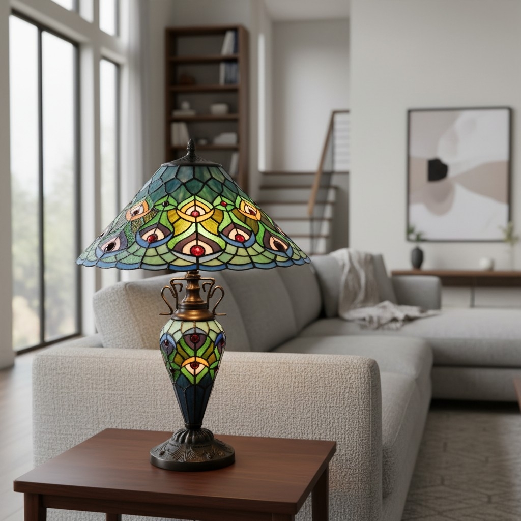 TF Oldbury Desk Lamp - Handcrafted Stained Glass Lamp for Bedroom Reading T982
