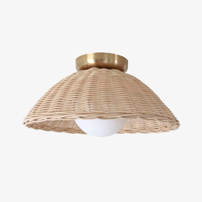 Welanery Rustic Woven Bamboo Light - Glass Wall or Ceiling Lamp for Living Room and Hallway T1212