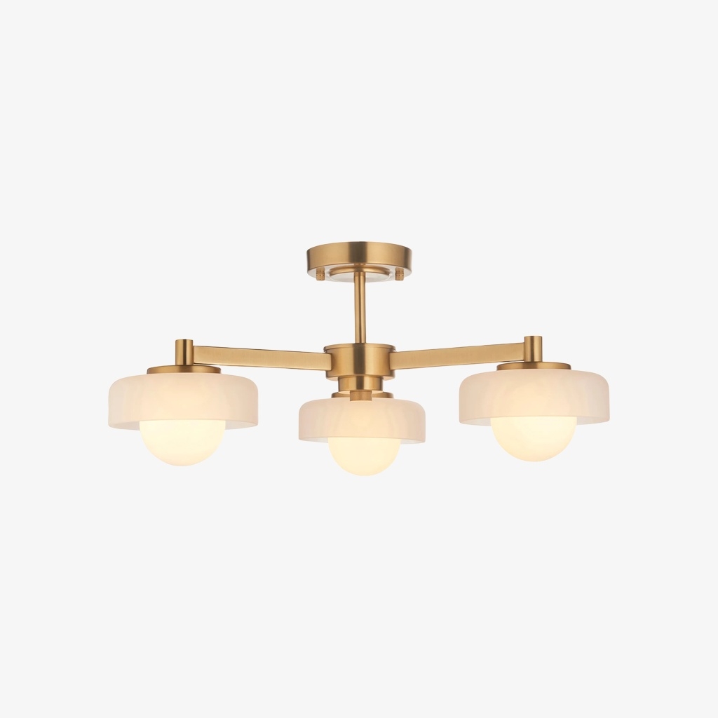 Zirvos Pendant with Frosted Opal Globes and Brushed Brass Frame for Living and Dining T937