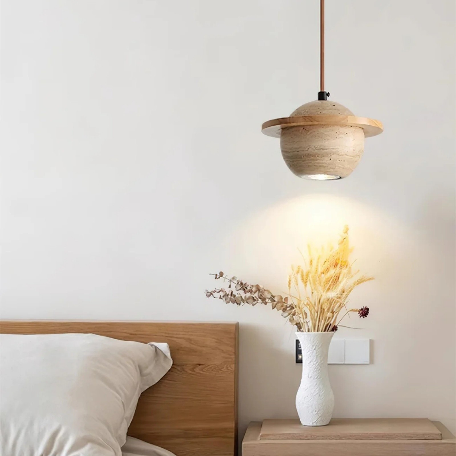 Saturn Pendant Light In Travertine With Warm Ambient Glow S286