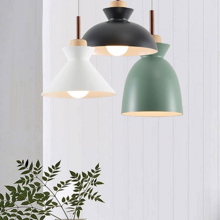 MULTI Scandinavian Metal Wood Macaroon Pendant Light for Bedroom S32