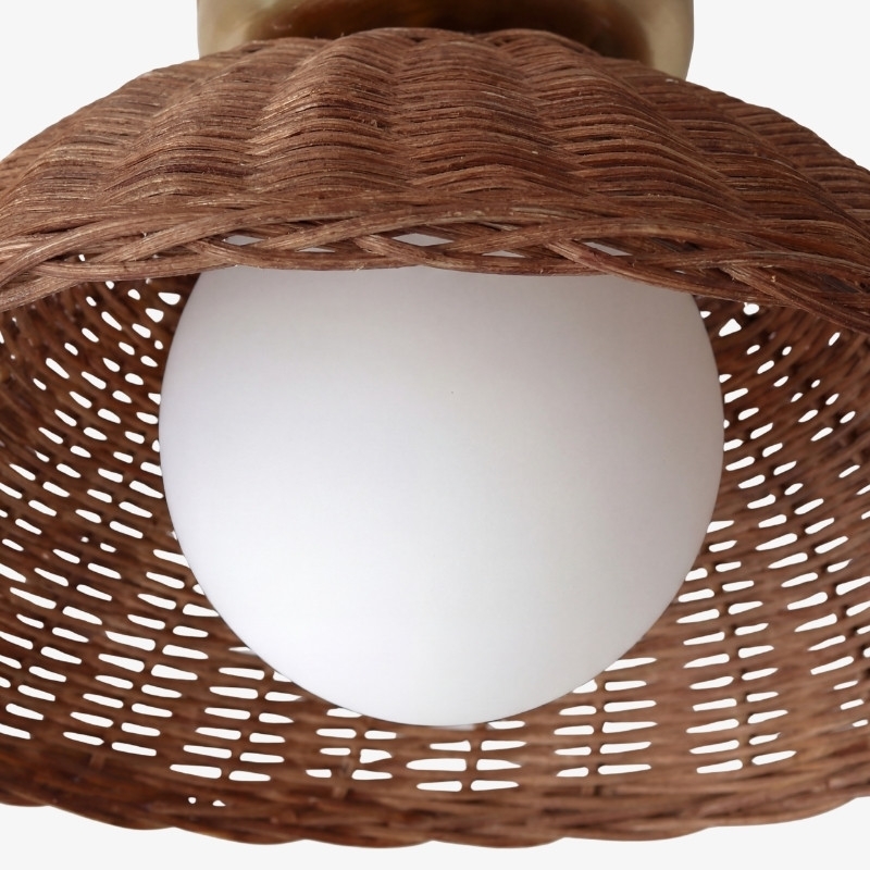 Welanery Rustic Woven Bamboo Light - Glass Wall or Ceiling Lamp for Living Room and Hallway T1212