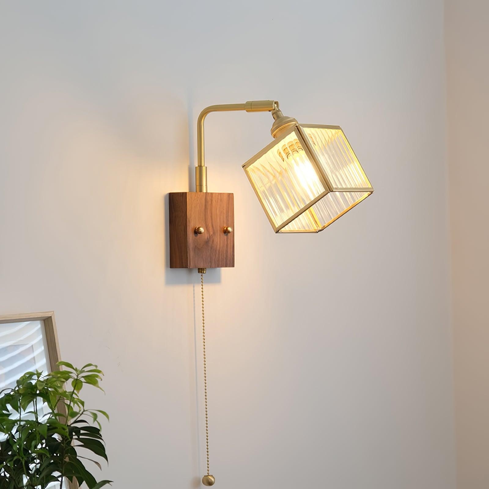 Square Glass Adjustable Wooden Wall Lamp M247