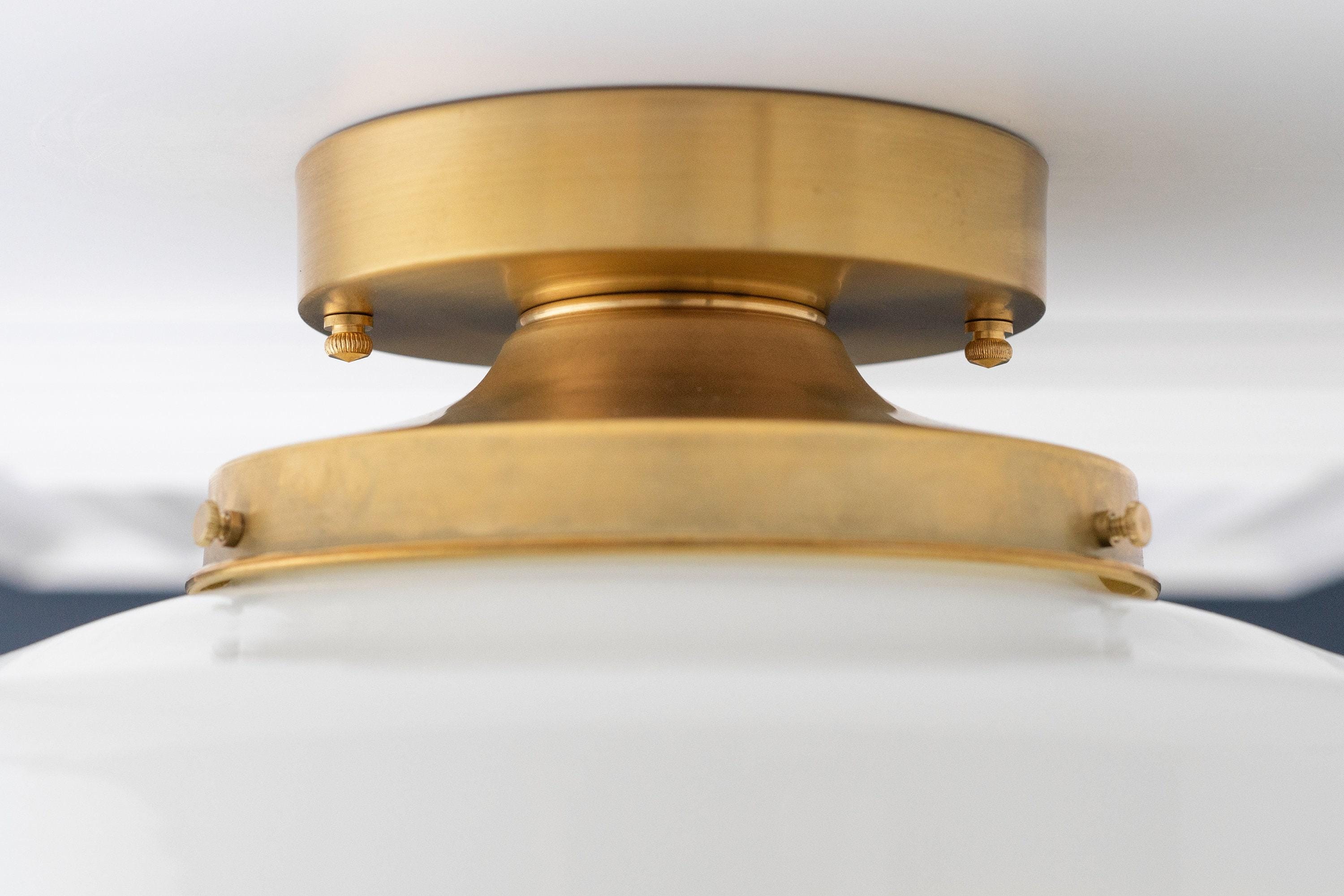 Geotower Glass Brass Ceiling Lamp – Handblown Opal Glass Globe Light T365