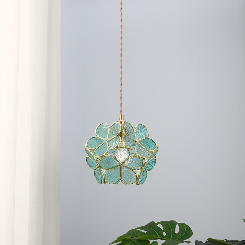 Nordic Brass Flower Petal Glass Pendant Light S10