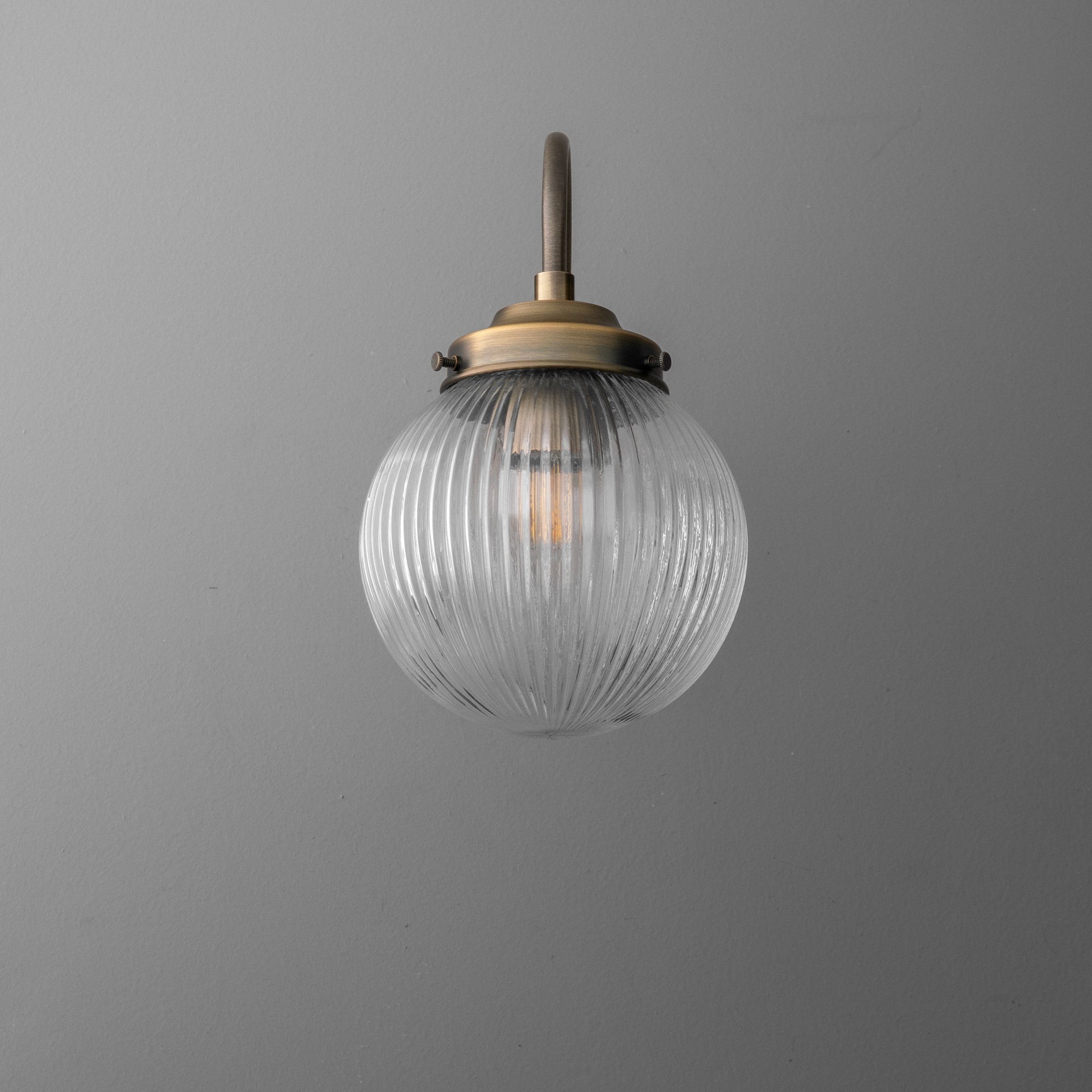 Glorica Glass Aged Brass Wall Sconce - Ribbed Glass Shade Industrial Style Lighting T410