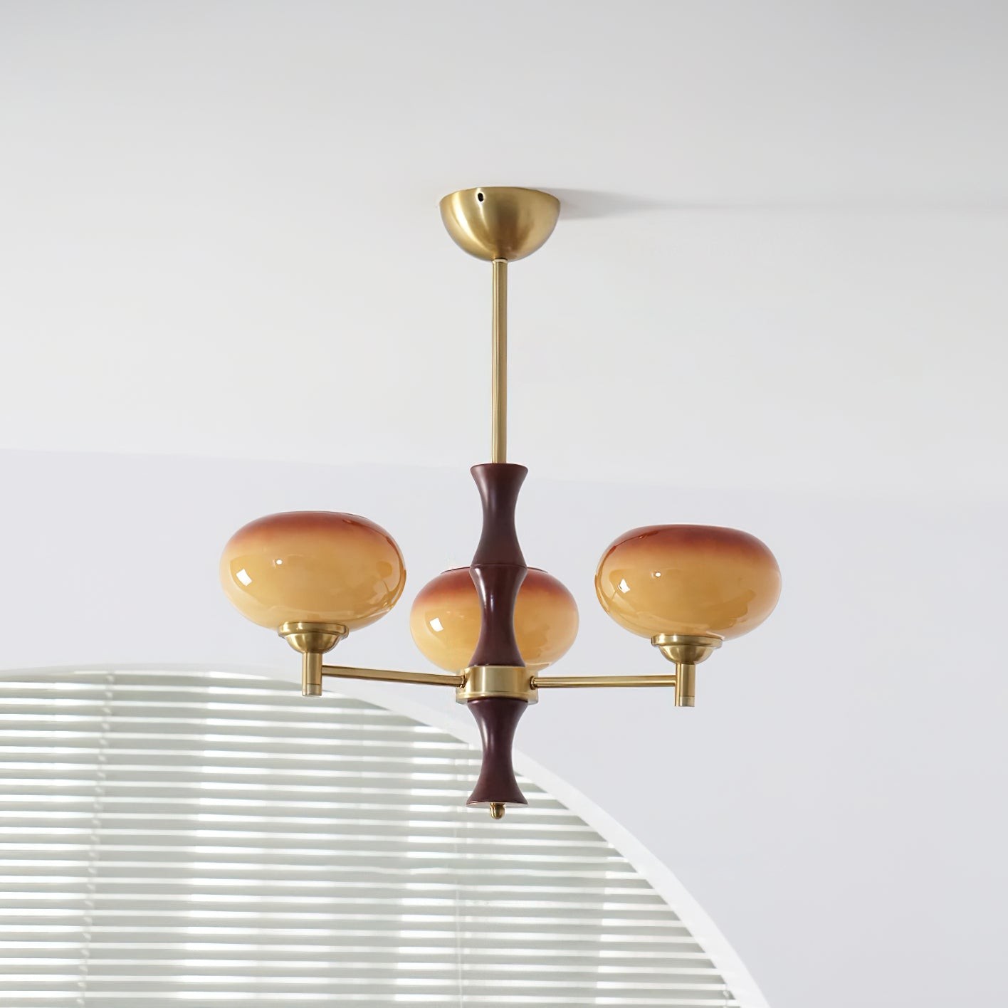 Vintage Mid Century Persimmon Glass Chandelier M205