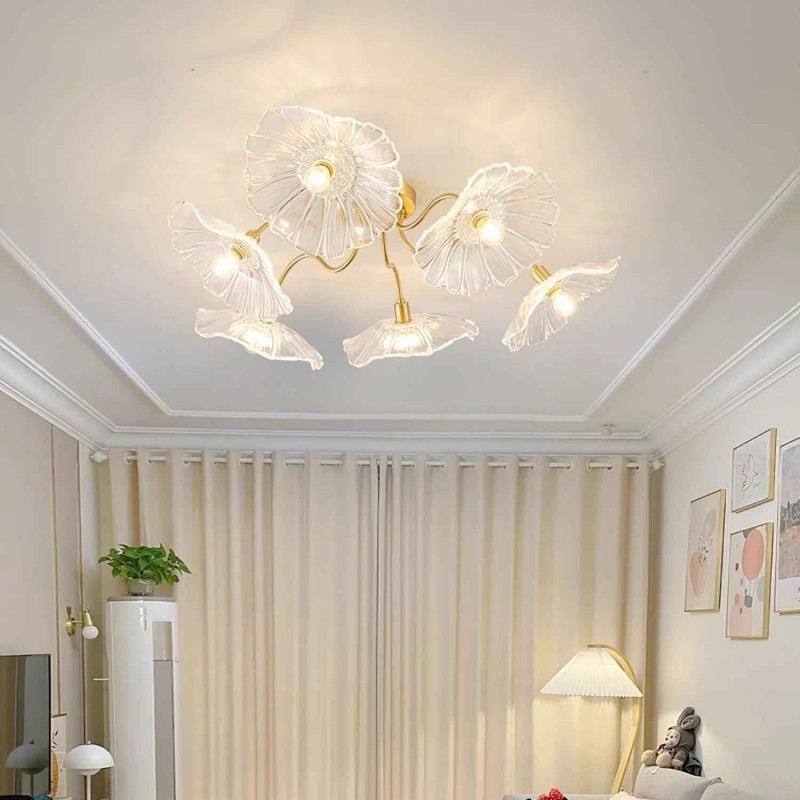 Lotus Leaf Glass Ceiling Lamp for Living Room
