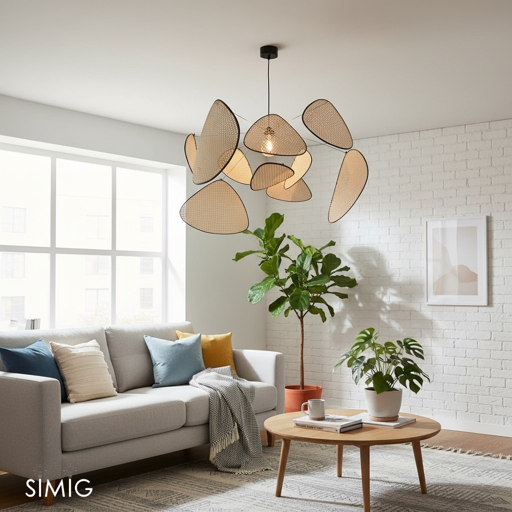 Screen Cannage Pendant Light - Woven Rattan Design for Living Room
