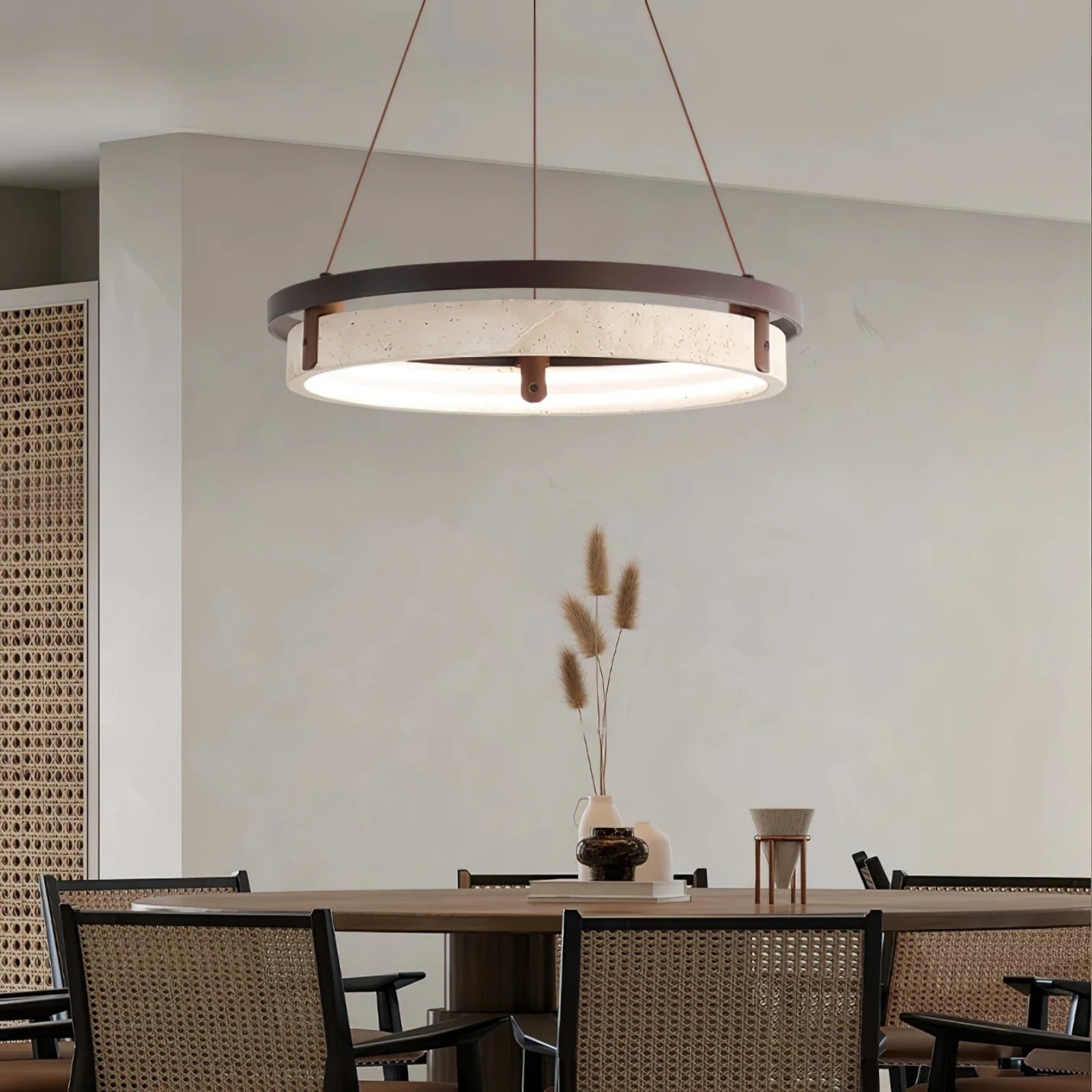 Contemporary Elegant Travertine Ring Pendant Light S288