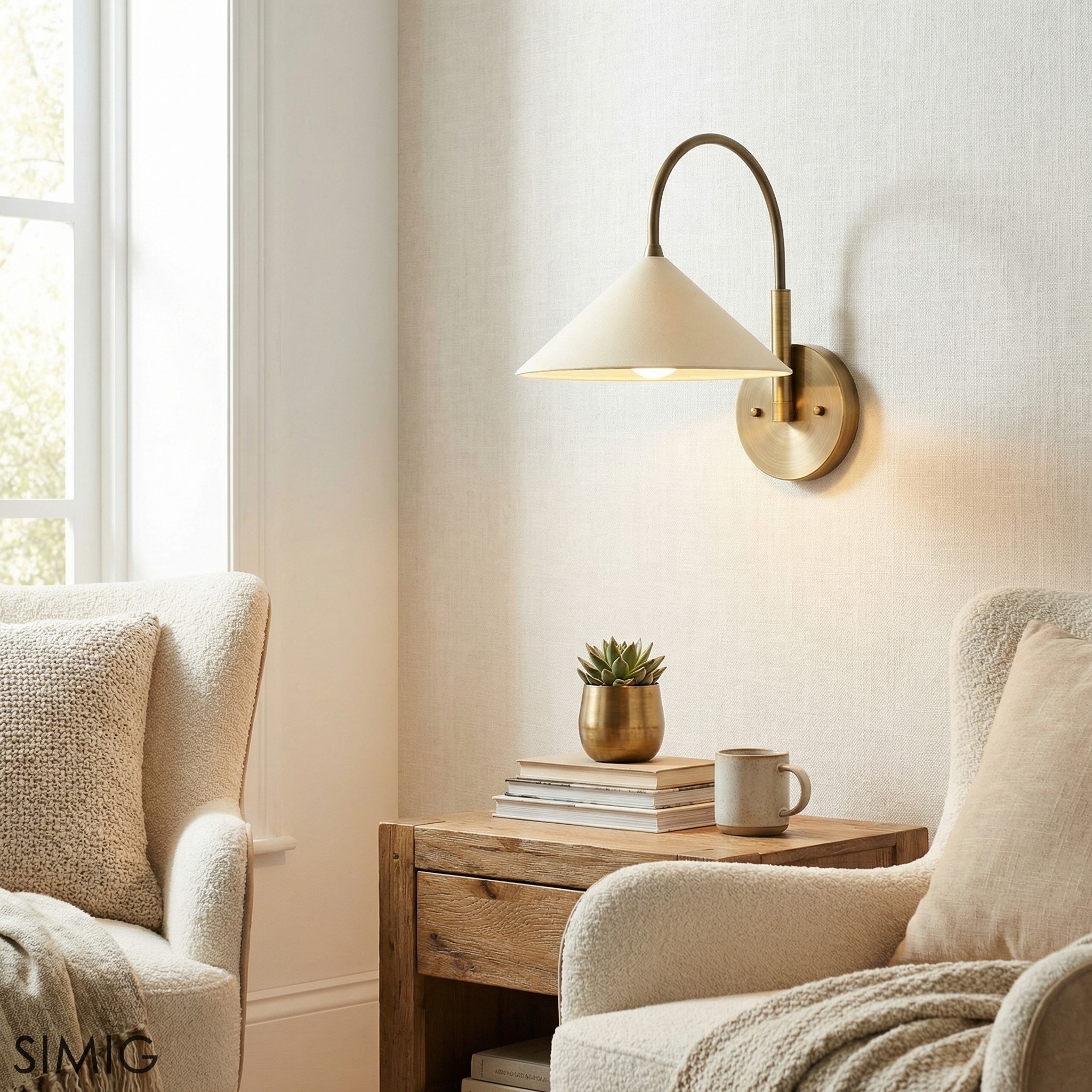 Curva Elegant Arc Cone Wall Sconce - Contemporary Reading Nook Wall Lighting T394