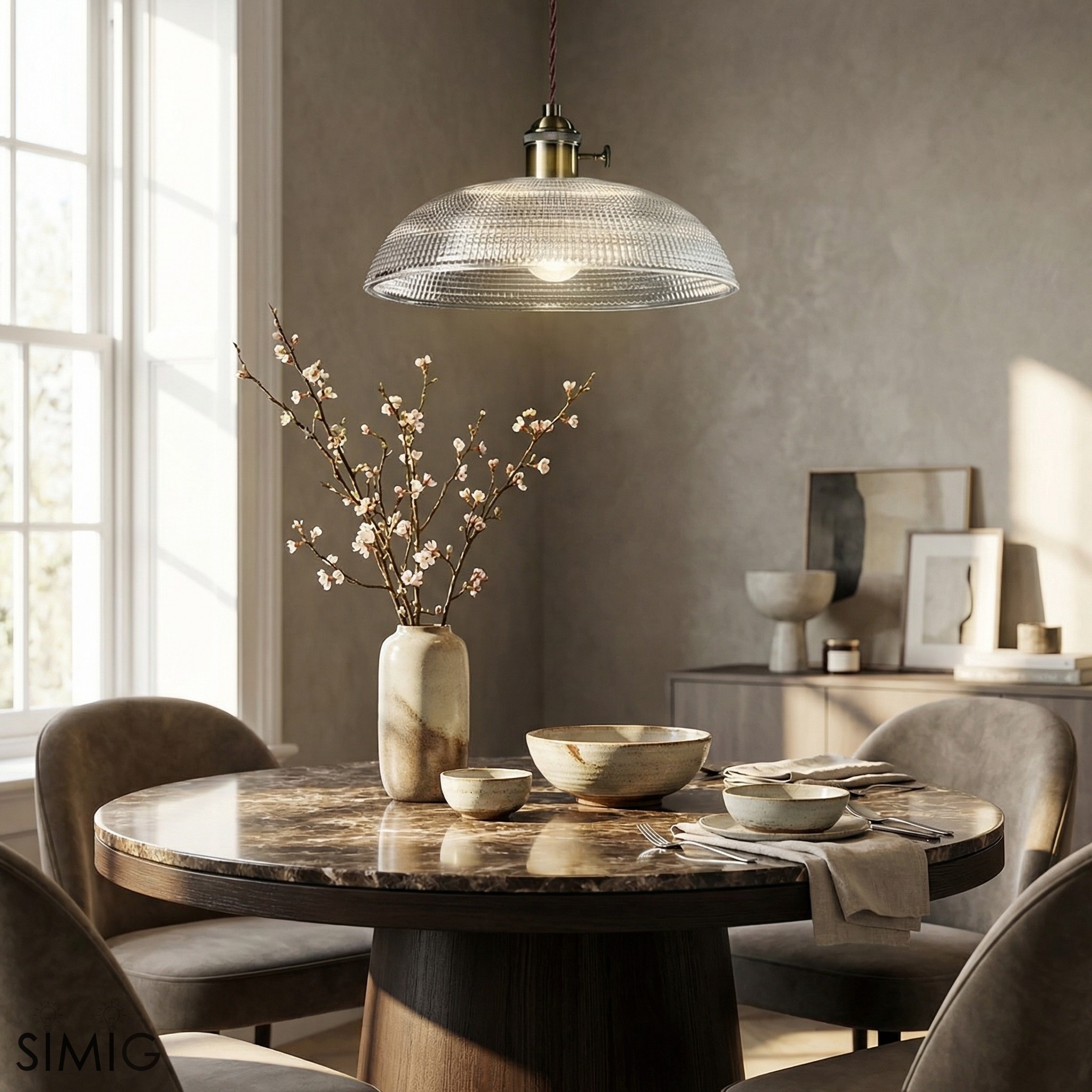 Ribbed Bowl Clear Glass Pendant Light - Classic Retro Dining Room Light S121