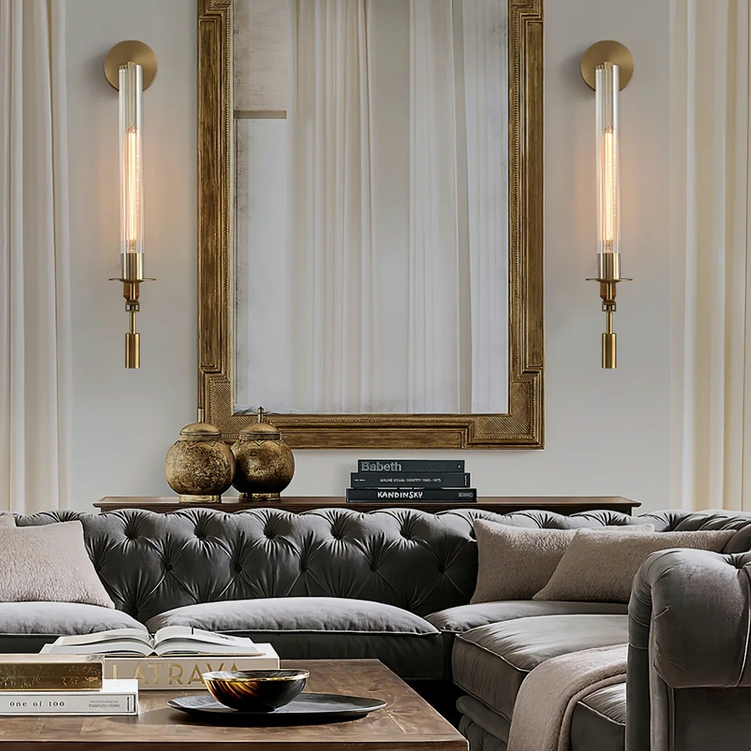 Ribbed Glass Wall Lamp with Slim Metal Base – Classic Meets Modern S229