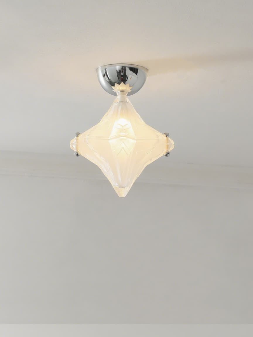 Art Deco Star Ceiling Lamp - Frosted Glass Fixture for Hallway & Entryway - Astris Ceres T435