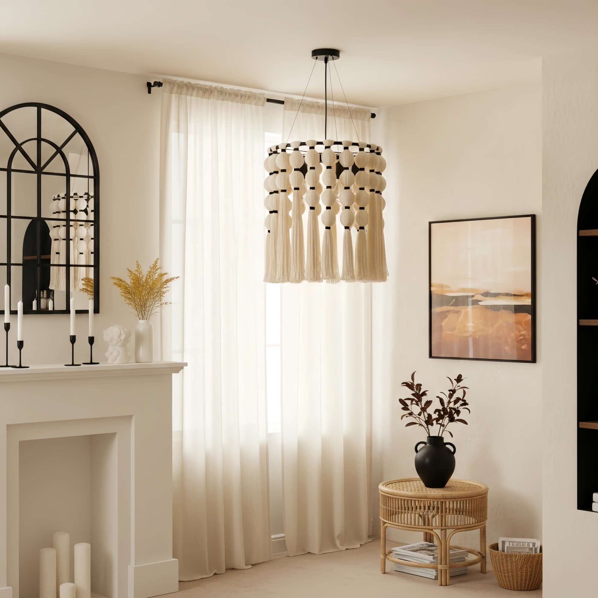 Modulune Modern Elegant Handmade Chandelier with White Cotton Fringe for Living Room T1139