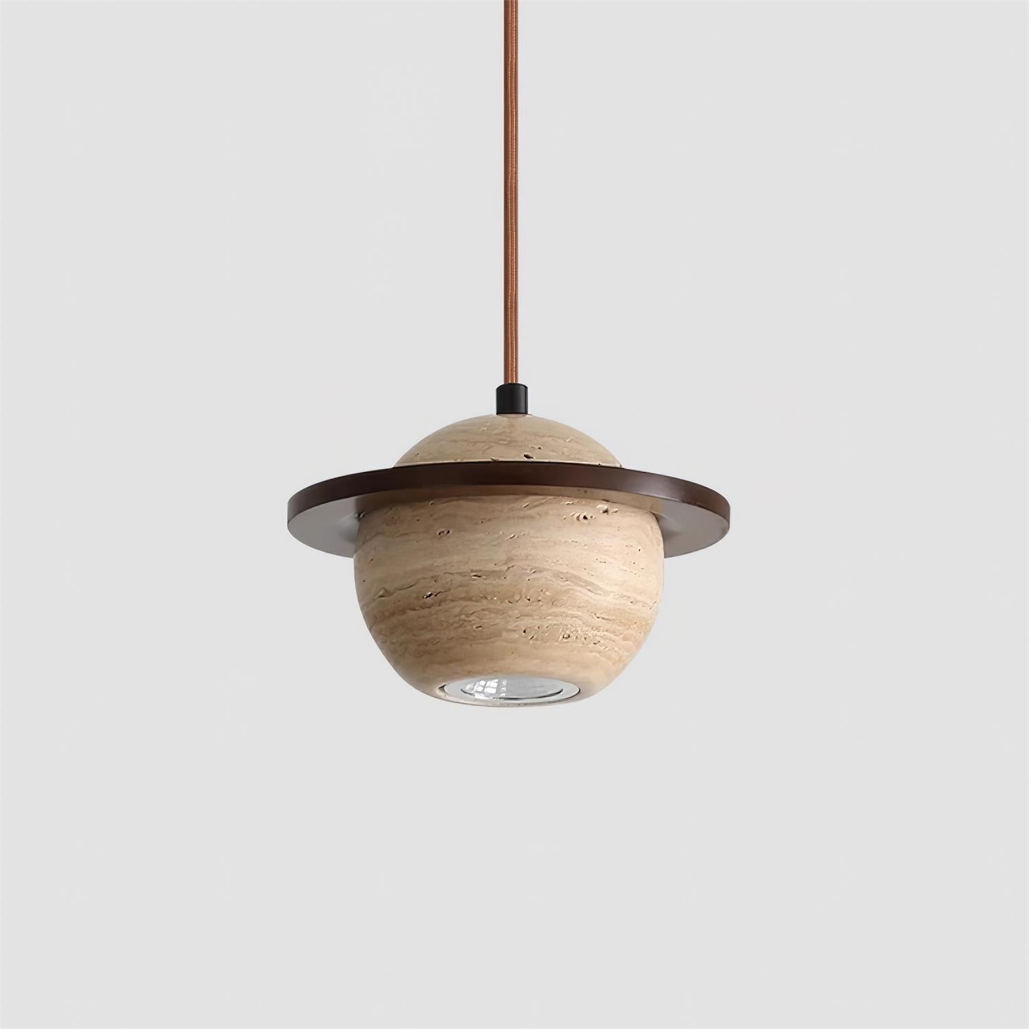 Travertine Sphere Pendant Light with Ring Detail - Kitchen Island Lighting M115