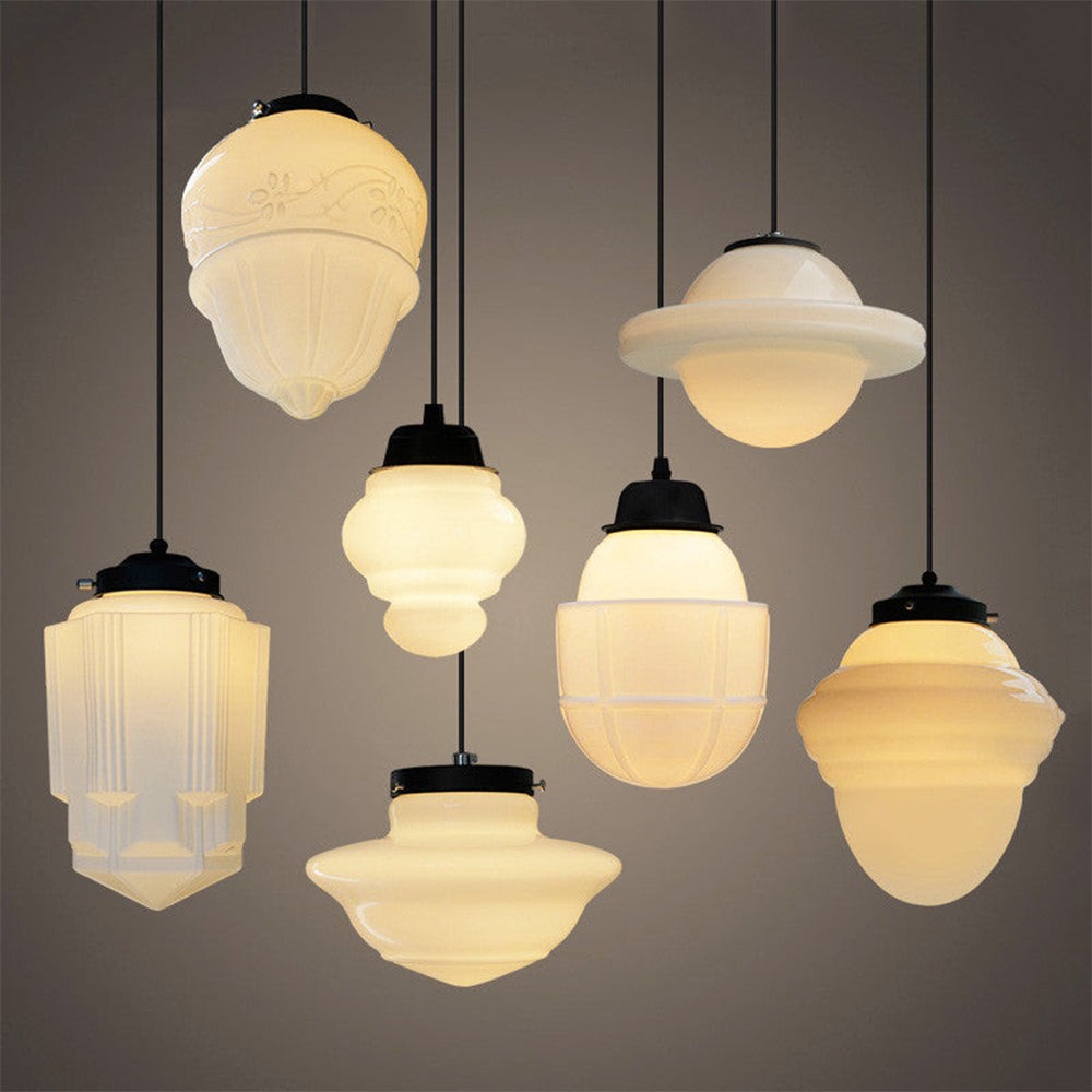 Vintage White Milk Glass Geometric Jar Pendant Light G96