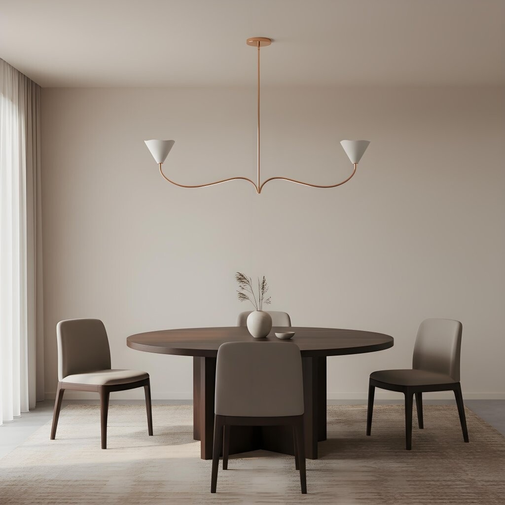 Kysara Linear Chandelier - Curved Lamp Arms and Fabric Shades are Suitable for Living Rooms or Dining Rooms T706