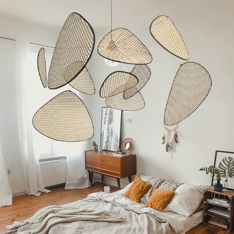 Screen Cannage Pendant Light - Woven Rattan Design for Living Room