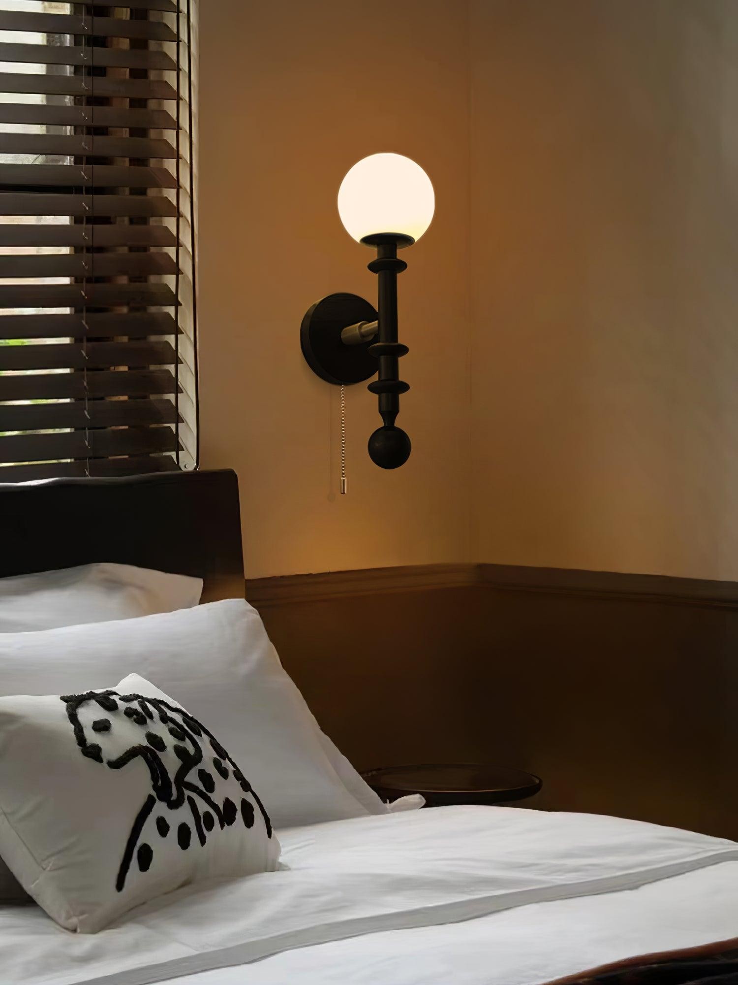 French Simple Vintage Bedside Wooden Glass Wall Lamp M322